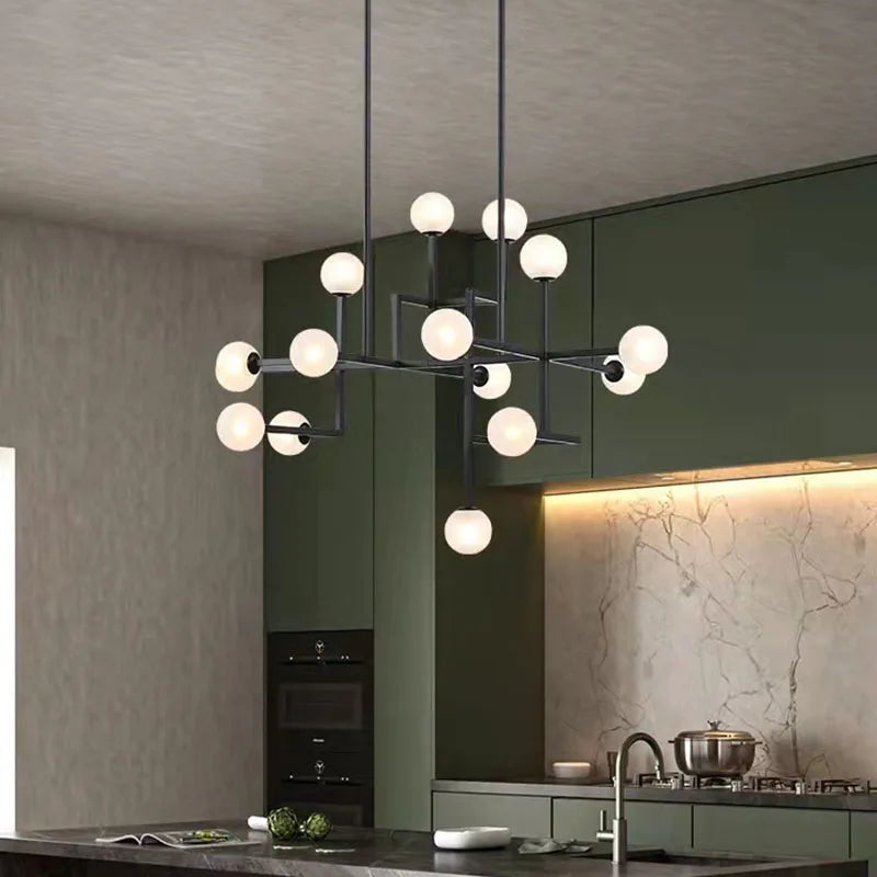 Nouvelles LED lustres hôtel Hall Foyer salle à manger lampe suspendue or noir métal éclairage moderne 15 verre blanc G9 ampoule Art déco - vue 4 sur 7