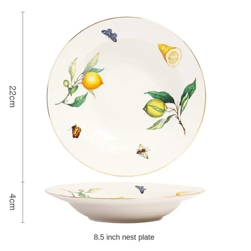 Assiette ceramique motif citron style europeen cuisine
