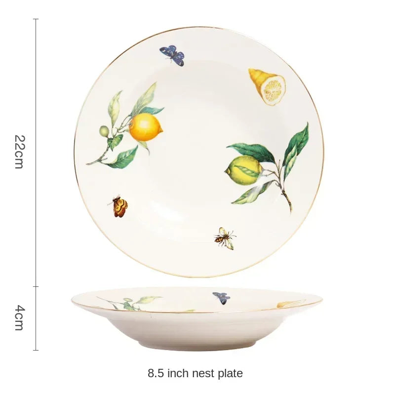Assiette ceramique motif citron style europeen cuisine