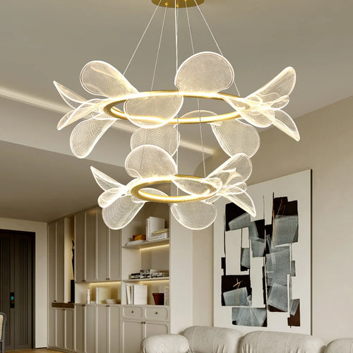 lustre en acrylique transparent avec anneau doré gradation variable