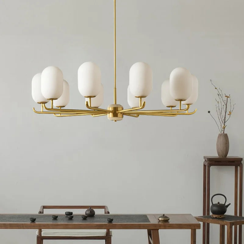 lustre style chinois luxueux en cuivre et jade - vue 3 sur 6