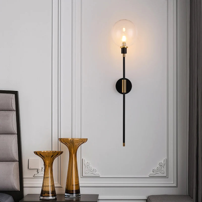 applique murale led moderne en fer avec boule de verre décorative