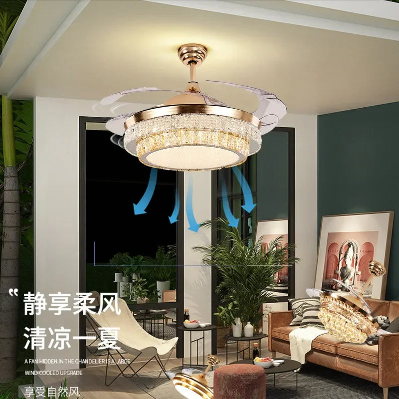 plafonnier en cristal avec lumière et télécommande design élégant - vue 6 sur 6