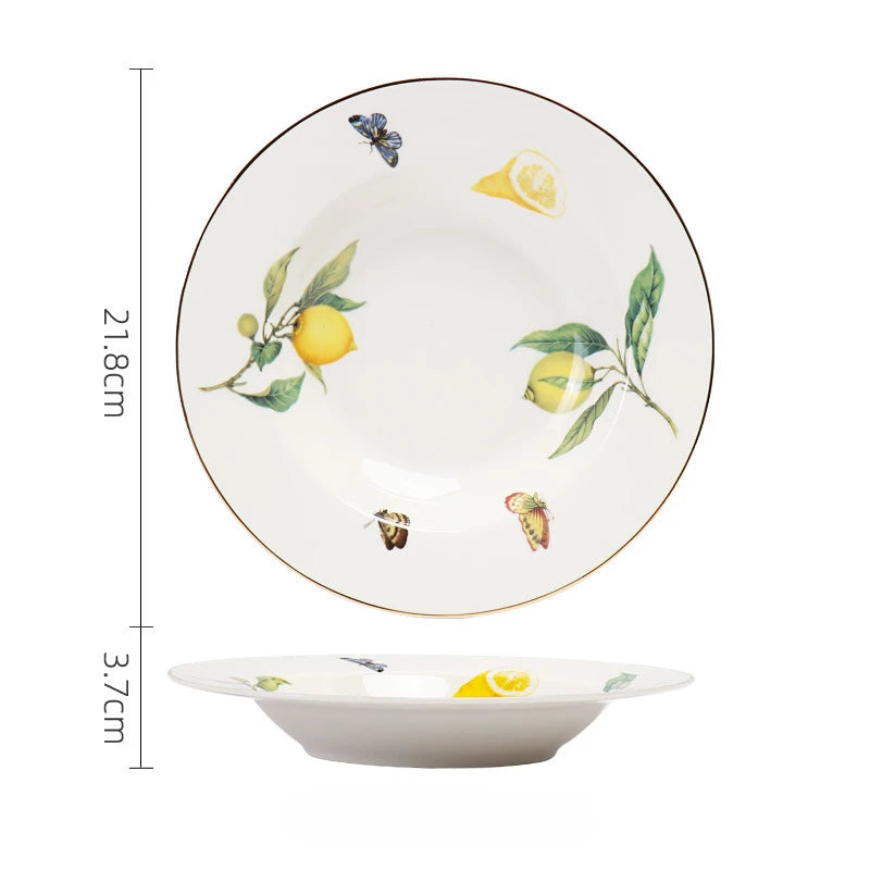 Assiette ceramique style europeen motif citron elegant table