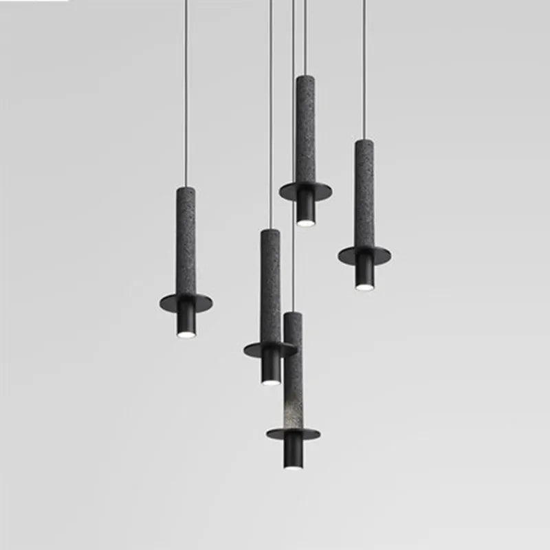 Lampe moderne Terrazzo lustre en marbre projecteur cylindrique suspension Restaurant réception marbre Led lustre trou pierre - vue 6 sur 13