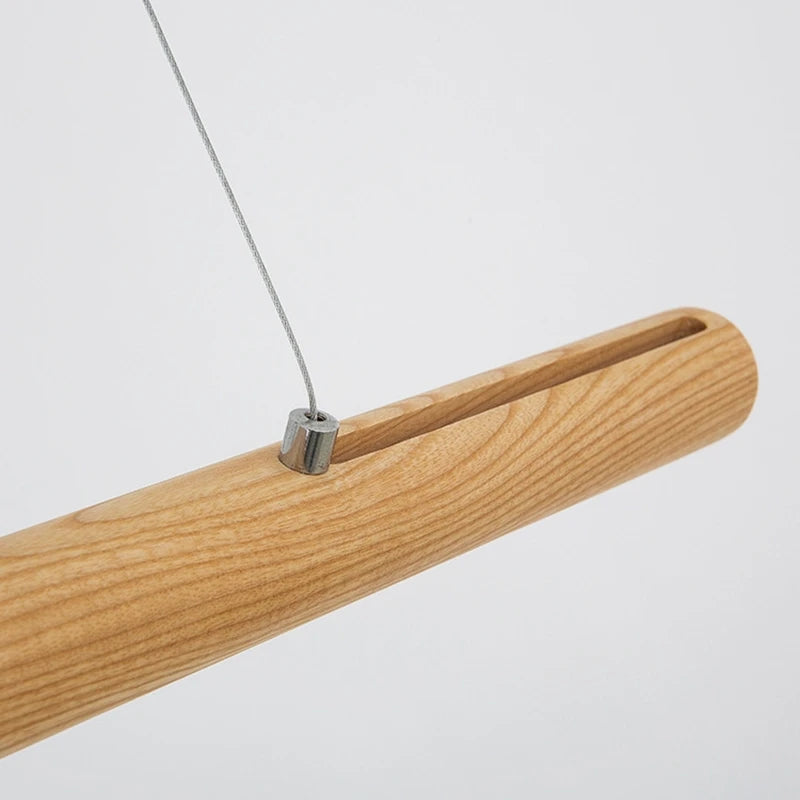 lampe de suspension ronde en bois massif nordique avec led - vue 4 sur 7