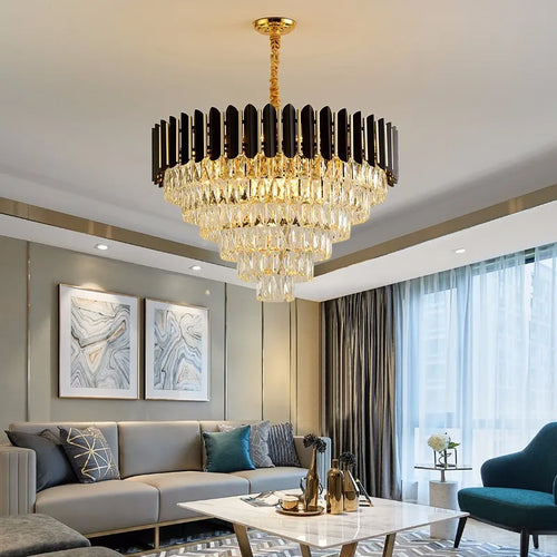 lustre led moderne de luxe en cristal luminaire rond ou long