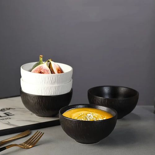 Service vaisselle ceramique mate motif roche bols assiettes