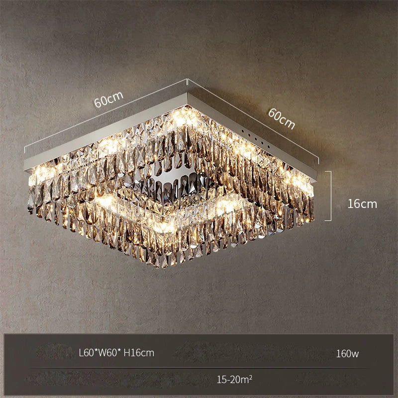 plafonnier led carré rectangulaire en cristal doré intensité variable - vue 15 sur 18