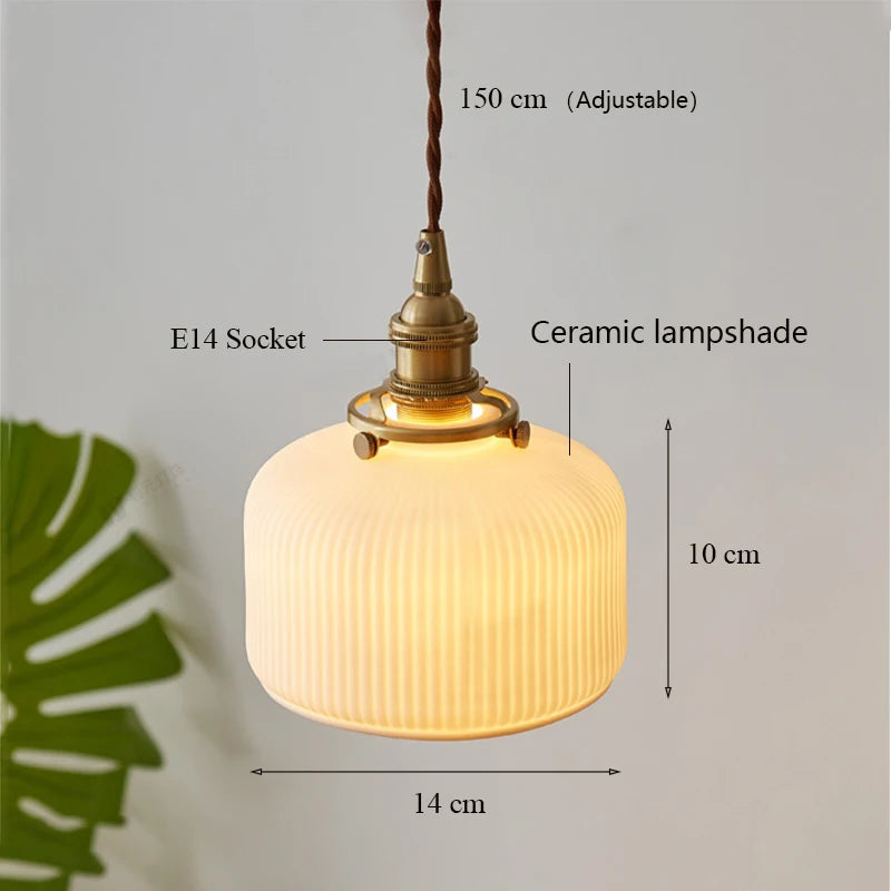 Lustre en céramique japonais éclairage pour cuisine salle à manger Restaurant Bar chevet nordique luxe Led lustre plafonnier - vue 5 sur 11