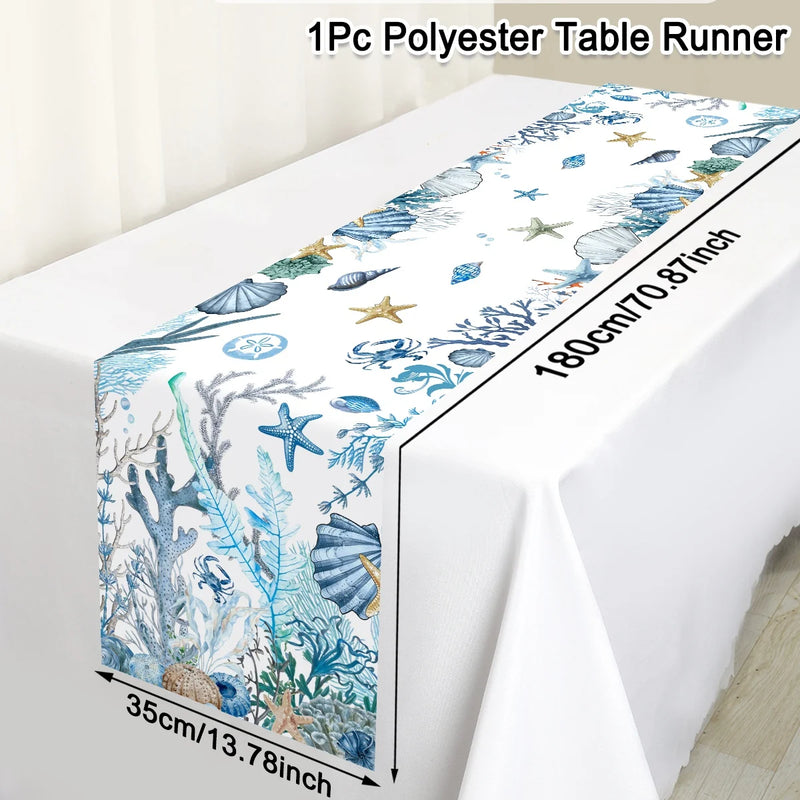 Chemin de table motif vie marine étoiles hippocampes