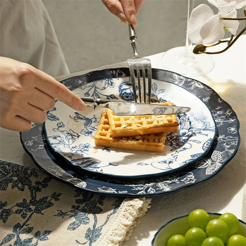 Service assiettes ceramique vintage motif fleurs champetre