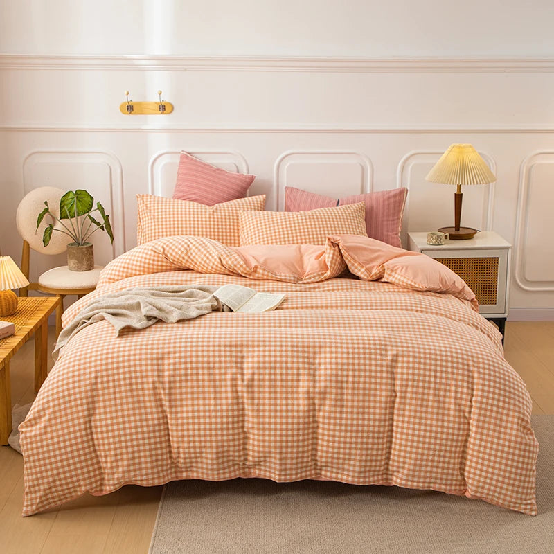 housse de couette en coton à carreaux pour lit double