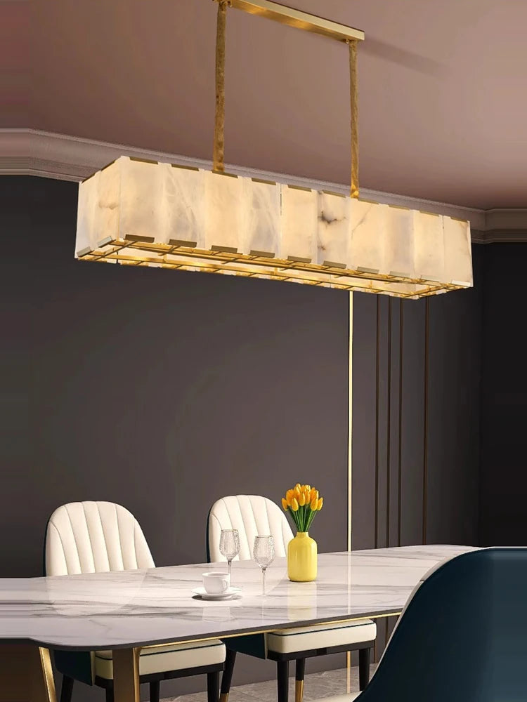 lustre rond rectangulaire en marbre naturel design élégant - vue 7 sur 12