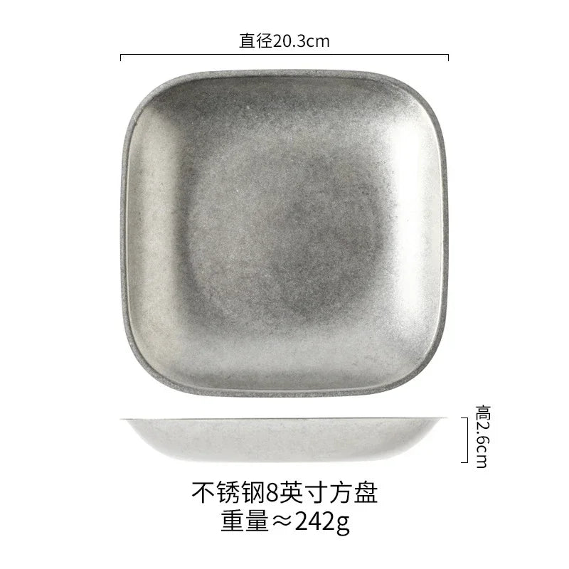 Assiette plate vintage acier inox style industriel camping