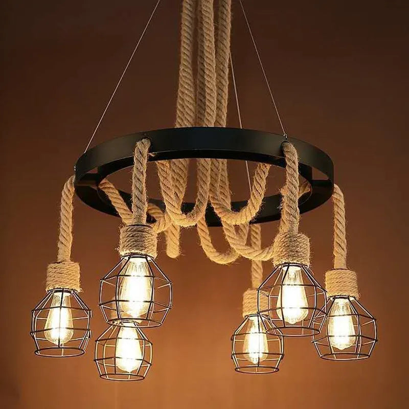 Suspension rustiques industrielles lampe d'intérieur para sala lampes suspendues à corde pour salon salle à manger luminaire suspendu à la maison - vue 2 sur 21