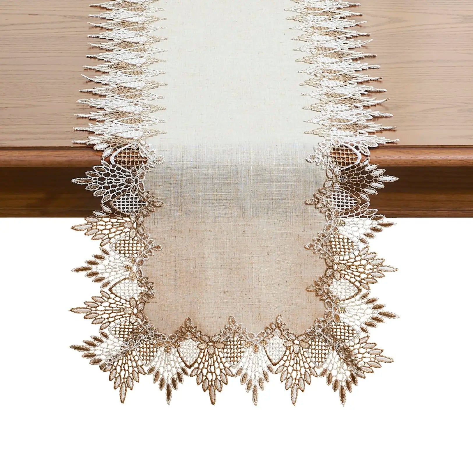 Chemin de table lin brodé style dentelle classique élégante