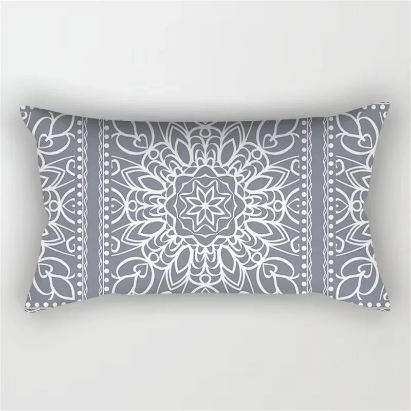 housse de coussin rectangulaire gris motif géométrique décoratif