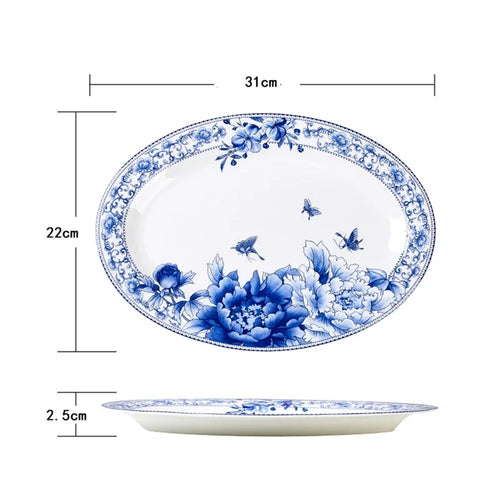 Assiettes porcelaine style chinois motif floral poisson