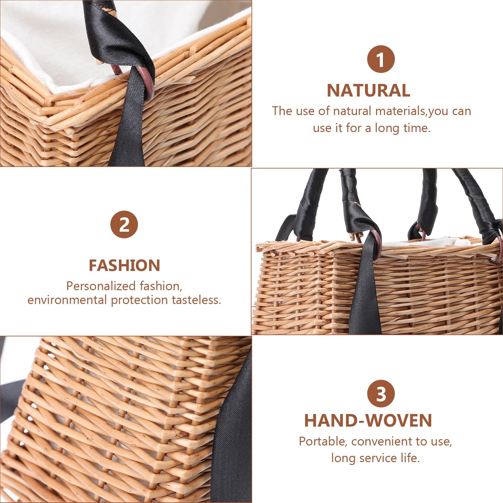 sac à main en paille avec panier à fleurs en rotin - vue 8 sur 8