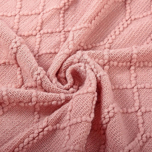 Plaid tricot acrylique carreaux pompons salon chambre