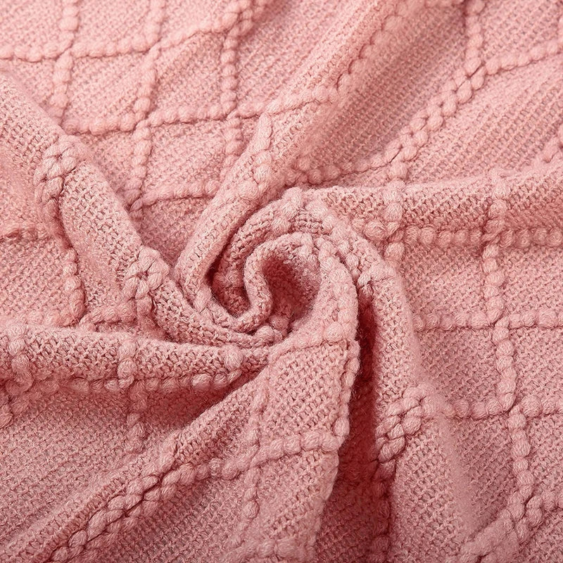 Plaid tricot acrylique carreaux pompons salon chambre - vue 3 sur 6