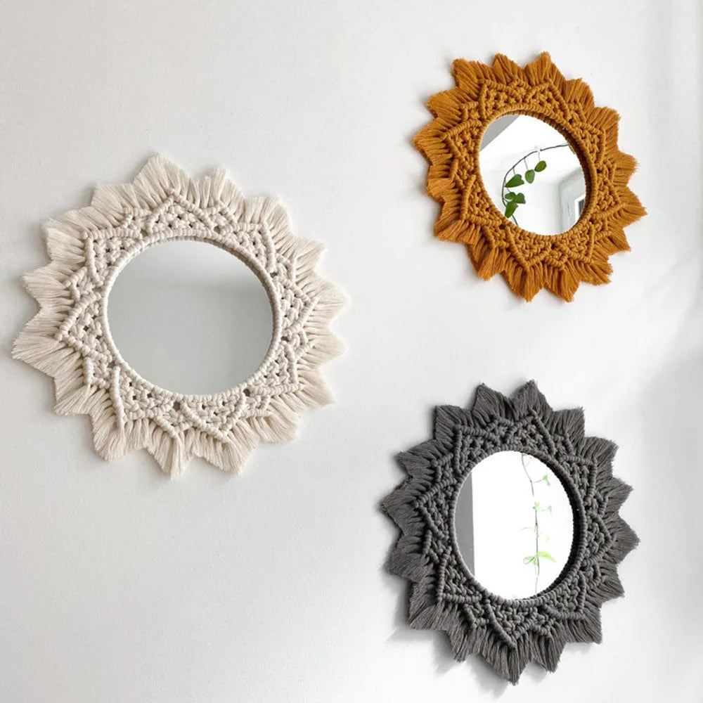 miroir rond en macramé style bohème pour décoration murale - vue 5 sur 19