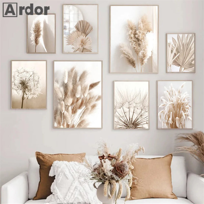affiche de roseaux à feuilles beiges art mural fleurs séchées