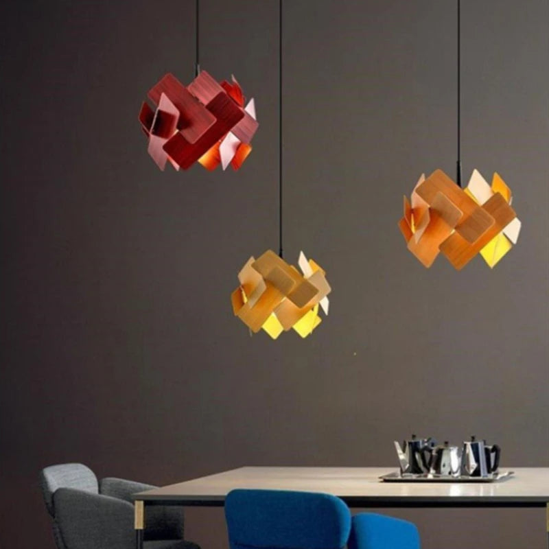 lampes suspendues en bois créatives avec cordon réglable - vue 2 sur 10