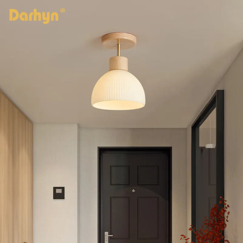 Mode bois suspension Lustre salon abat-jour en verre allée balcon chambre étude Simple Lustre salle à manger lampe - vue 4 sur 12