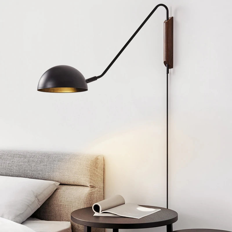 Nordic Bedroom Bedside Wall Lamps Plug In Wall Sconce Black White Iron Lampshade Swing Long Arms Wall Mounted Light E27 - vue 2 sur 14