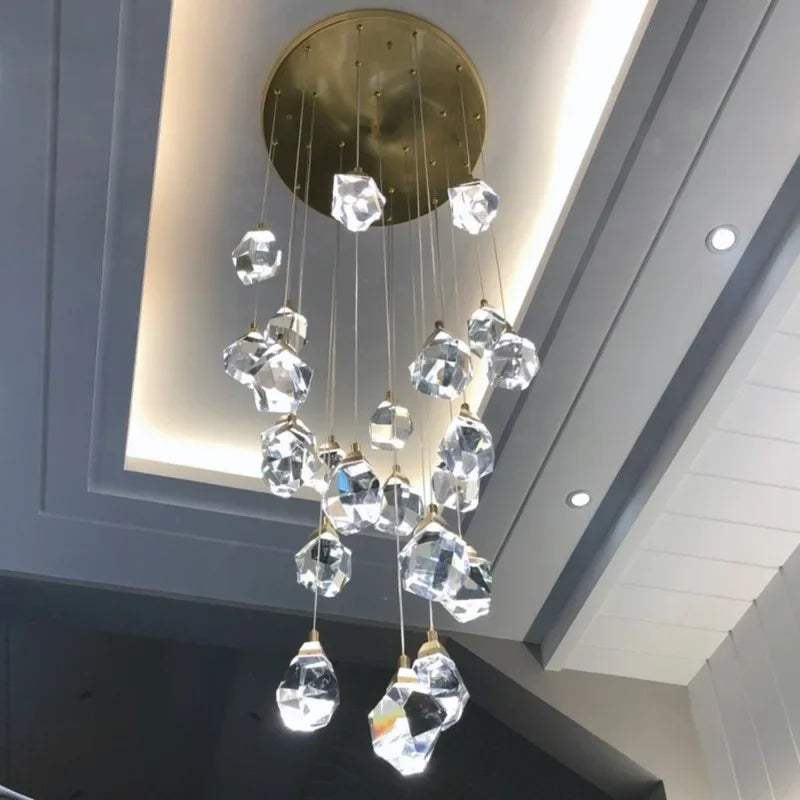 Lustre en cristal de diamant de luxe escalier grand salon