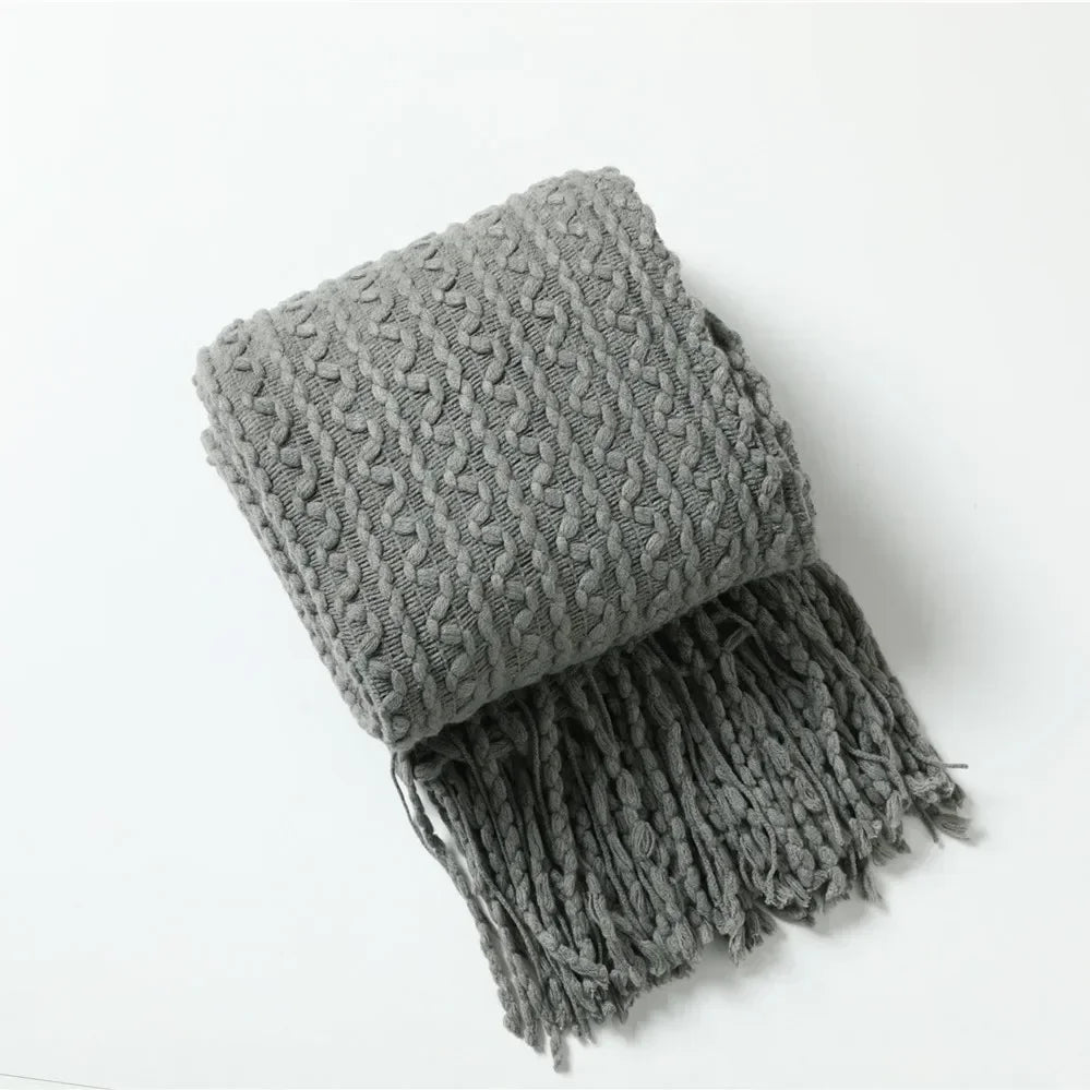 plaid boheme ultra doux a carreaux avec pompons - vue 5 sur 7