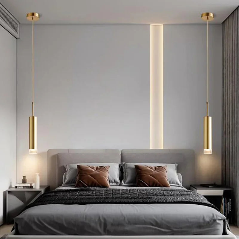 Suspension design cylindrique style Cuivre Or LED - vue 6 sur 7