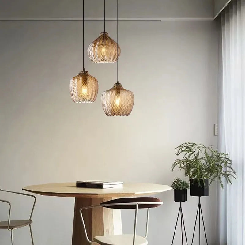 Suspension nordiques en verre ambre lampe suspendue Luminaires de cuisine E27 Restaurant chambre chevet décor lampe Luminaires - vue 5 sur 14