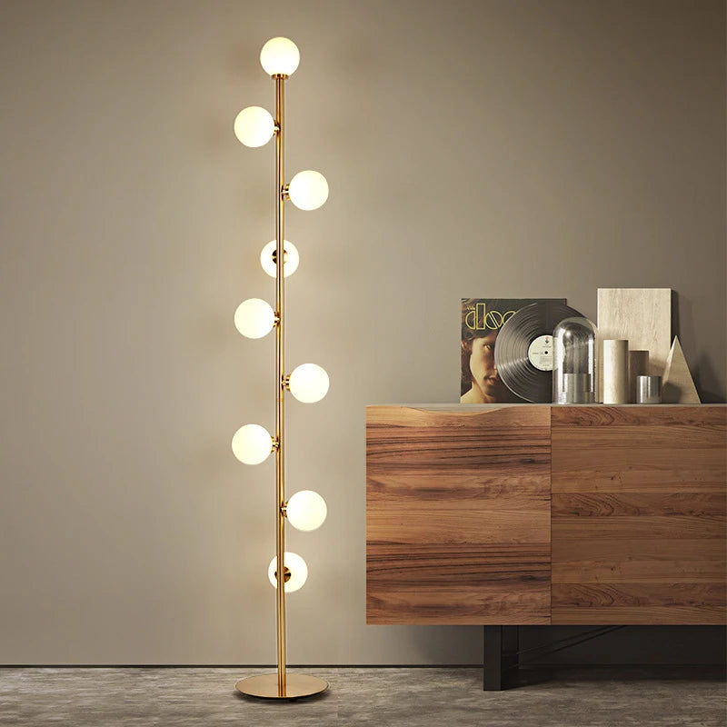 Lampadaire boule de verre blanc à 9 têtes