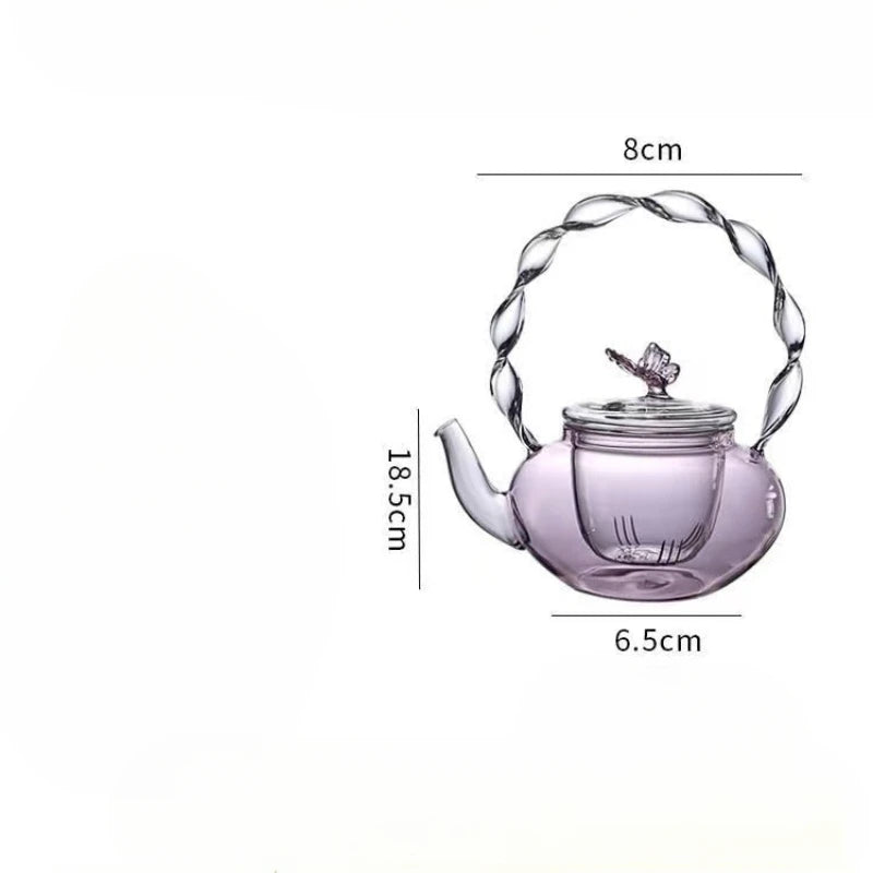 Théière verre borosilicate poignée articulée fonction papillon