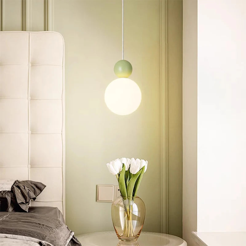 lustre nordique led suspension boule blanche lait luminaire - vue 4 sur 9