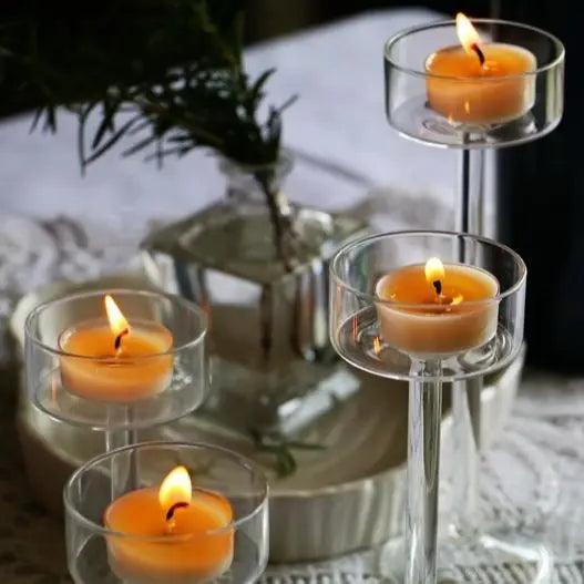 ensemble de bougeoirs en verre pour décoration de table élégante - vue 5 sur 9