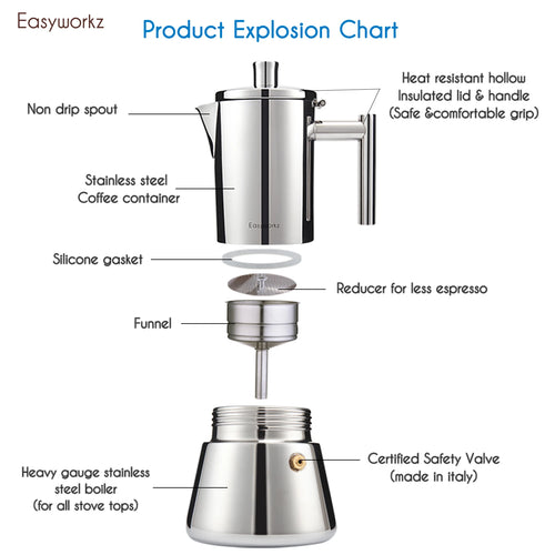 Cafetière italienne easyworkz diego inox induction compacte