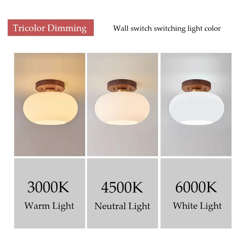 Walnut Wood ceiling light, Wabi-sabi Modern style, Aisle lighting for Bedroom, Living, Corridor, Aisle balcony, Entrance Hall - vue 3 sur 7