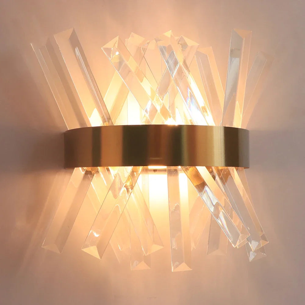 applique murale en cristal doré pour intérieur moderne