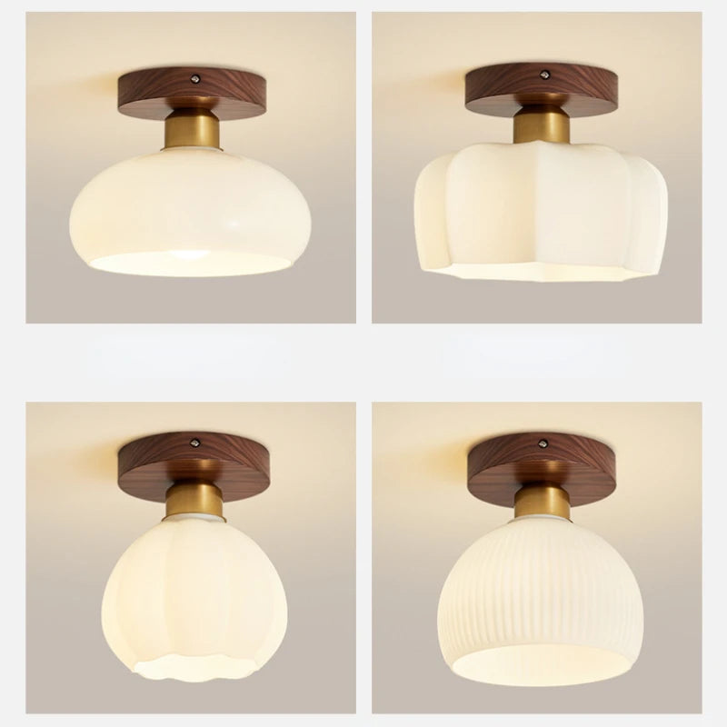 plafonnier vintage simple en verre et noyer pour éclairage domestique - vue 5 sur 11
