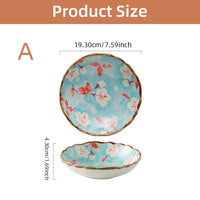 Assiettes plates profondes céramique style japonais floral 18cm