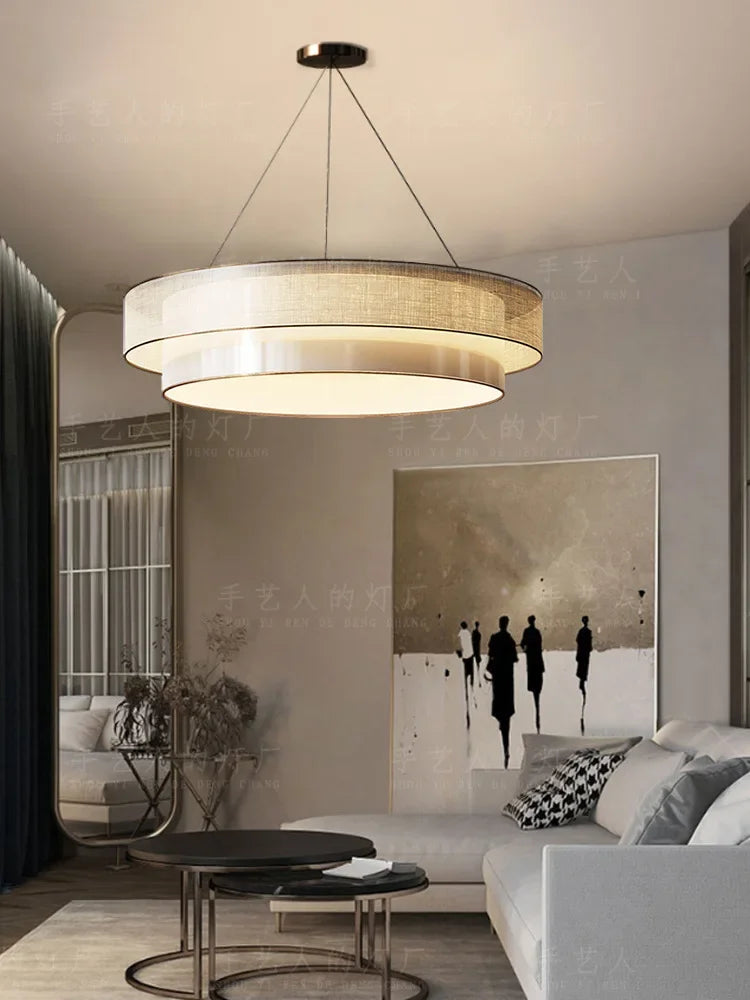 lustre circulaire style chinois zen en tissu pour ingénierie - vue 6 sur 8