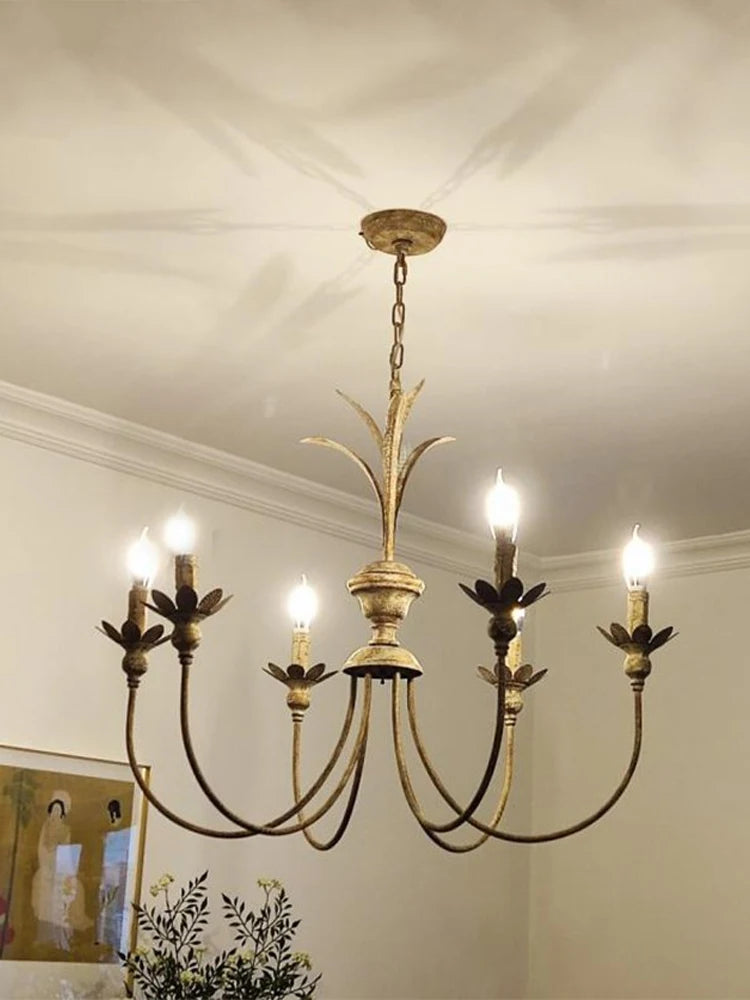 lustre vintage américain en fer pour décoration intérieure avec bougeoir led