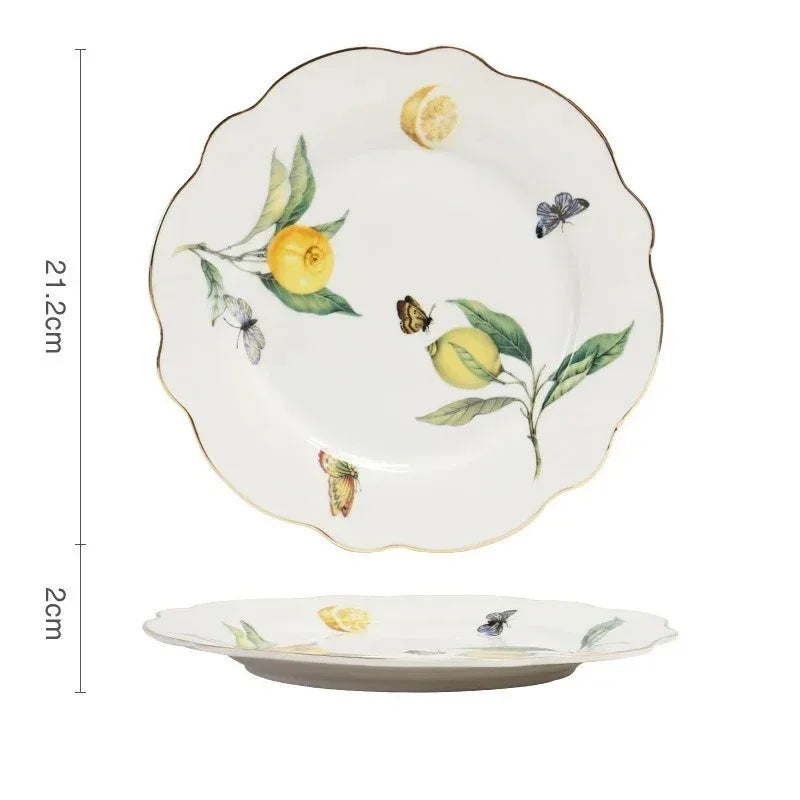 Assiette en ceramique motif citron style europeen elegante