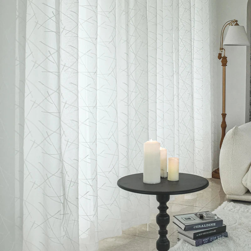 Voilage tulle brodé rayures style élégant pour salon