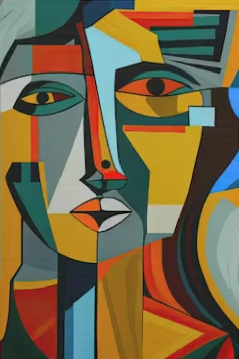 peinture abstraite cubiste style picasso tête personnage décoration murale