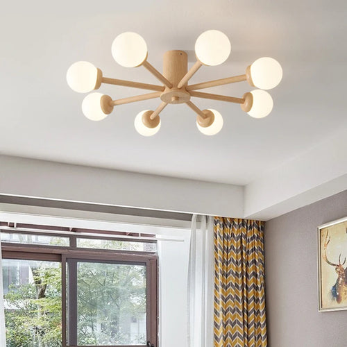 plafonnier en bois avec abat-jour boule de verre design moderne